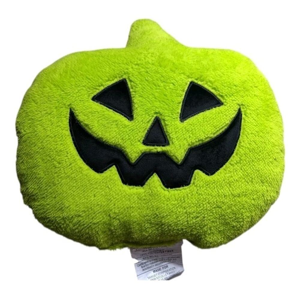 Pumpkin Shaped Pillow Green Faux Shearling Halloween Decor 14x16" Hyde and EEK